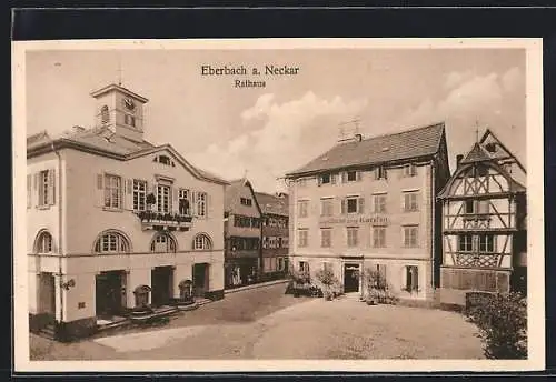 AK Eberbach a. Neckar, Rathaus und Gasthaus zum Karpfen