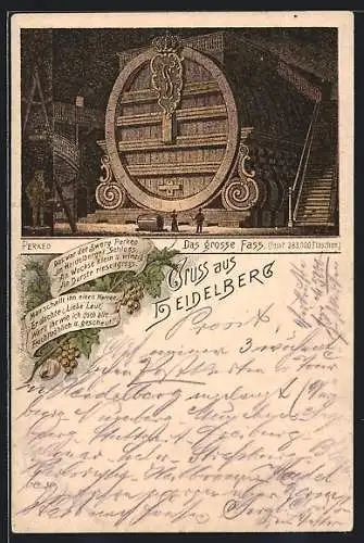 Lithographie Heidelberg, Ansicht vom grossen Fass