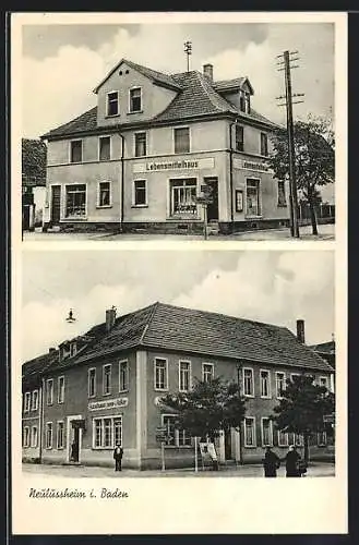 AK Neulussheim / Baden, Gasthaus zum Adler, Lebensmittelgeschäft