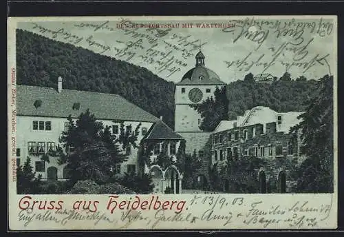 Mondschein-Lithographie Heidelberg, Ruprechtsbau mit Wartthurm
