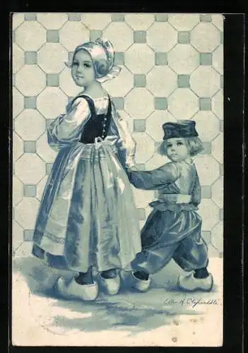 Künstler-AK sign. E. H. Clapsaddle: Holländerin mit kleinem Jungen an der Hand