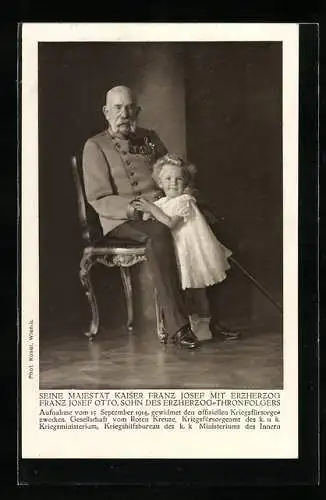 AK Kaiser Franz Josef I. von Österreich mit Erzherzog Josef Otto, Sohn des Erzherzog-Thronfolgers, Rotes Kreuz