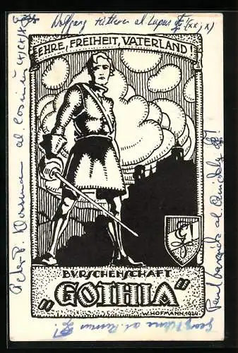Künstler-AK Salzburg, Studentenwappen der Burschenschaft Gothia, Ehre, Freiheit, Vaterland!
