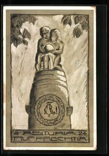 Künstler-AK München, Absolvia Abituria Rupprechtia 1924, Denkmal