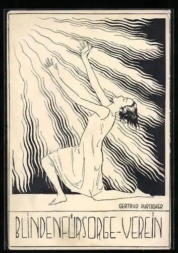 Künstler-AK sign. Gertrud Purtscher: Blindenfürsorge-Verein, Junge Frau streckt sich gen Sonne