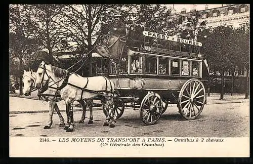 AK Paris, Les Moyens de Transport à Paris, Omnisbus à 2 chevaux