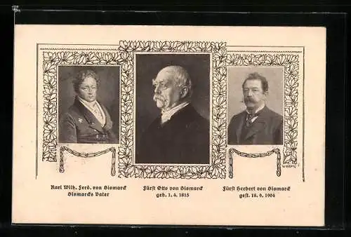 AK Fürst Otto von Bismarck mit seinem Vater Karl Wilh. Ferd. und seinem Sohn Herbert von Bismarck