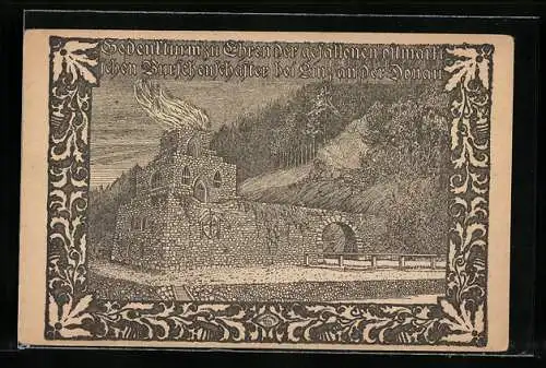 Künstler-AK Linz, Gedenkturm zu Ehren der gefallenen ostmärkischen Burschenschafter