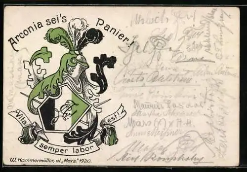 Künstler-AK Chemnitz, Studentenwappen der Wissenschaftlichen Vereinigung Arconia an der Webereifachschule