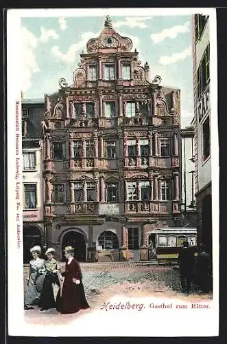 AK Heidelberg, Gasthof zum Ritter, Strassenbahn