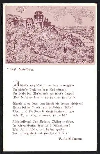 AK Heidelberg, Blick zum Schloss, Gedicht