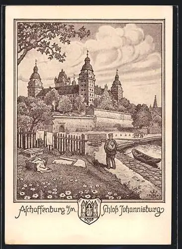 Künstler-AK Aschaffenburg, Schloss Johannisburg