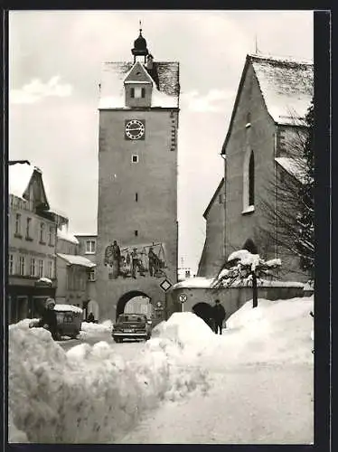 AK Isny im Allgäu, Wassertor im tiefen Winter
