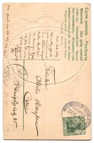 Seiden-AK Seitliches Portrait einer Dame mit dunklem Haar und Perlenketten, geprägtes Passepartout