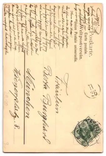 Seiden-AK Ein wohlhabendes Paar in eleganter Garderobe, er mit Rüschenkragen