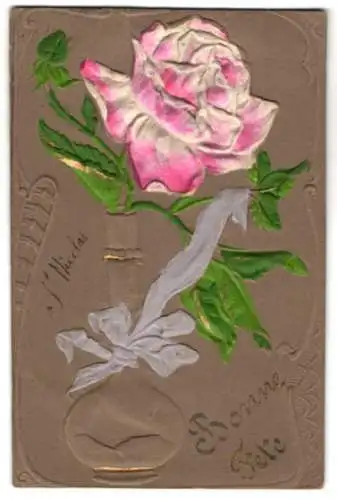 Stoff-Präge-AK Blühende Rose