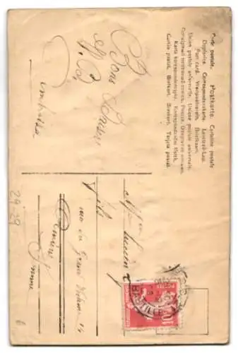 Stoff-Präge-AK Blühende Rose