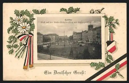 AK Cottbus, Kaiser-Wilhelm-Platz mit Kaiser-Friedrich-Strasse
