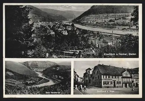 AK Eberbach a. Neckar, Gasthaus zur Rose, Blick ins Neckartal