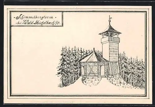 Künstler-AK Handgemalt: Waldmichelbach, Darstellung vom Schimmelbergturm