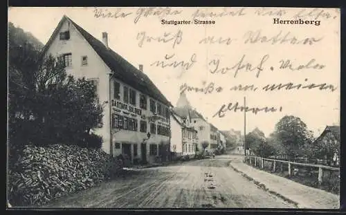 AK Herrenberg, Stuttgarter Strasse mit Gasthof