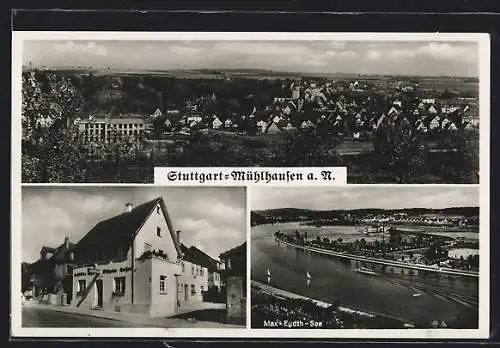 AK Stuttgart-Mühlhausen a. N., Gasthaus Rössle von Wilhelm Knifel, Max-Eydth-See