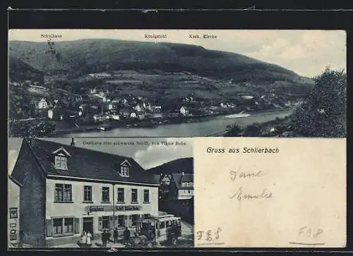 AK Schlierbach / Heidelberg, Gasthaus zum schwarzen Schiff von Viktor Bohn, Panorama