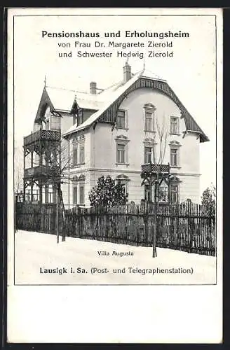 AK Lausigk i. Sa., Pensionshaus und Erholungsheim von Margarete und Hedwig Zierold, Villa Augusta