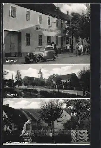 AK Schmerkendorf, Gasthof zum Reichsadler, Kirche, Kriegerdenkmal
