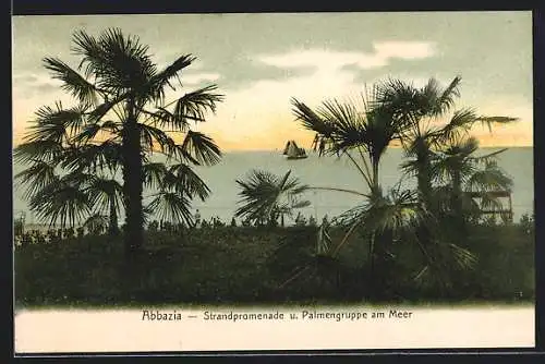 AK Abbazia, Strandpromenade und Palmengruppe am Meer
