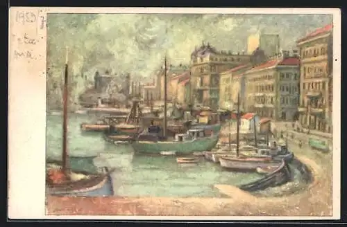 Künstler-AK Rijeka, Blick in den Hafen, Vilim Svecnjak