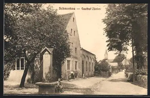 AK Schmorkau / Königsbrück, Idyll am Gasthof Zänker