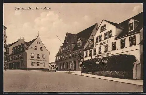 AK Lommatzsch i. Sa., Hotel goldne Sonne am Markt