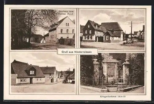 AK Niederreissen, Gasthaus zum halben Mond, Kriegerdenkmal 1914-18, Strassenpartie