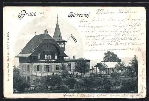 AK Birkach /Stuttgart, Gasthaus Birkenhof mit Garten aus der Vogelschau