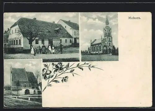 AK Mohorn, Gasthaus Otto Senft und Kirche