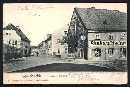 AK Dippoldiswalde, Freiberger Strasse mit Colonialwarengeschäft J. Richter