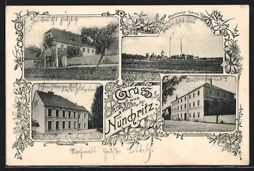 AK Nünchritz, Geschäftshaus, Gesellschaftshaus, Chemische Fabrik, Schule