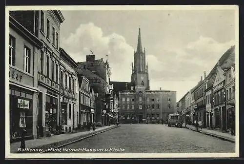 AK Rathenow, Markt, Heimat-Museum und Kirche