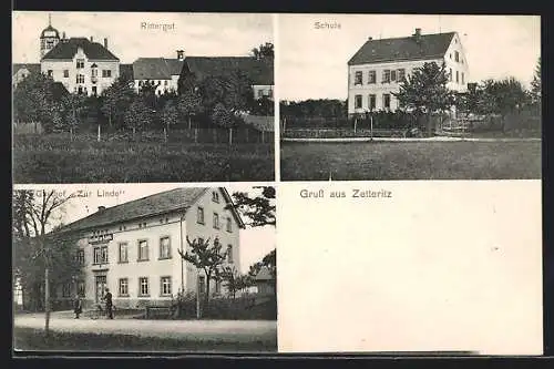 AK Zetteritz, Gasthof zur Linde, Rittergut und Schule