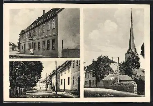 AK Neumark / Thüringen, Privilegierte Apotheke, Hauptstrasse mit Dorfplatz, Kirche