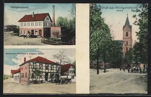 AK Wenigenehrich, Gemeinde-Gasthaus von Theodor Sölter, Dampfmolkerei, Kirche