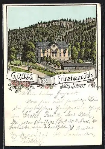 Lithographie Porschdorf /Sächs. Schweiz, Gasthaus Frinzthalmühle