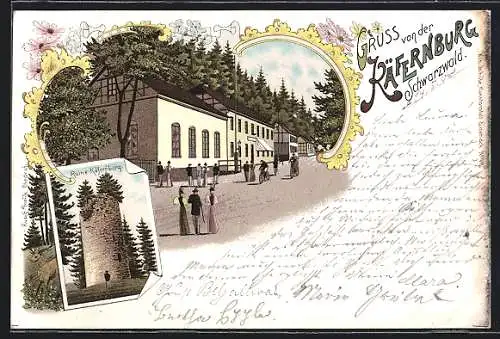 Lithographie Luisenthal, Käfernburg, Gasthaus und Ruine