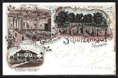 Lithographie Langensalza, Schützenhaus, Café und Wintergarten, Schützenhausgarten