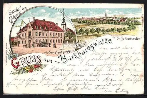 Lithographie Burkhardswalde / Müglitztal, Gasthof zum Erbgericht