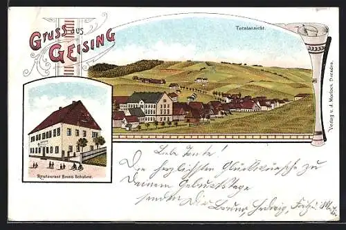 Lithographie Geising, Restaurant Bruno Schubert, Totalansicht