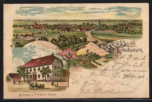 Lithographie Kühnhausen / Erfurt, Gasthaus von Friedrich Seegel, Schwellenburg, Teilansicht