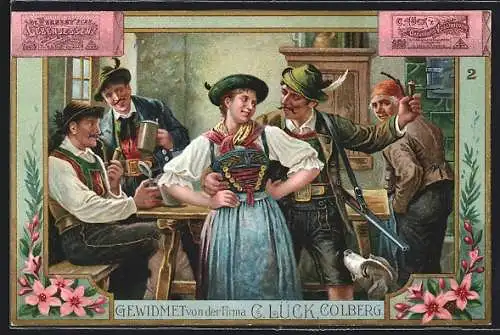 Lithographie Colberg, Reklame der Firma C. Lück, Lebensessenz und Gesundheits-Kräuterhonig, Paar in der Gaststube