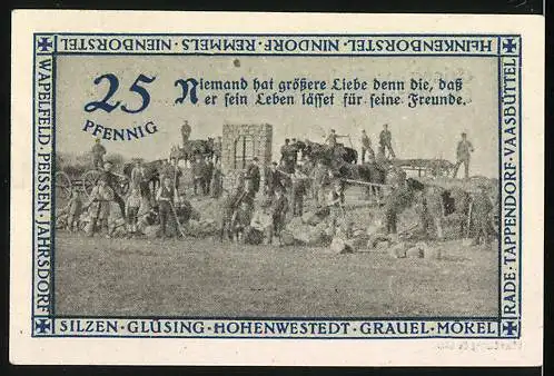 Notgeld Hohenwestedt 1921, 25 Pfennig, Einweihung des Ehrenmals des Kirchspiels Hohenwestedt